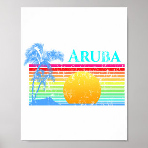 Poster Retro Beach Aruba Sunset