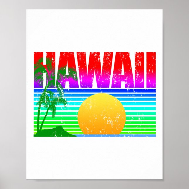 Poster Retro Beach Hawaii Sunset (Frente)