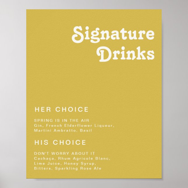 Poster Retro Beach | Placa de Drinks Gold Signature (Frente)