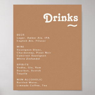 Poster Retro Beach Sinal de menu Drinks para Casamento