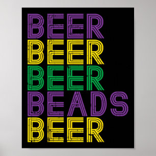 Poster Retro Beer Miçanga Funny Mardi Gras Party Carnival