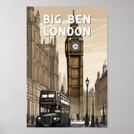 Poster Retro Big ben london excelente britian vintage