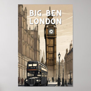 Poster Retro Big ben london excelente britian vintage