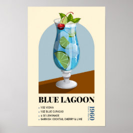 Poster Retro Blue Lagoon Cocktail Recipe Artwork