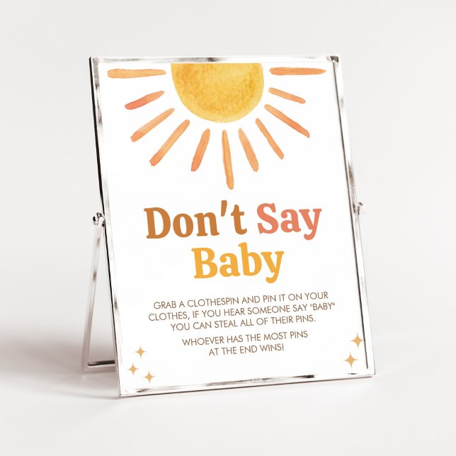 Poster Retro Boho Sunshine Chá de fraldas Don't say Baby (Boy Boho Sunshine Baby Shower Don't Say Baby Sign)