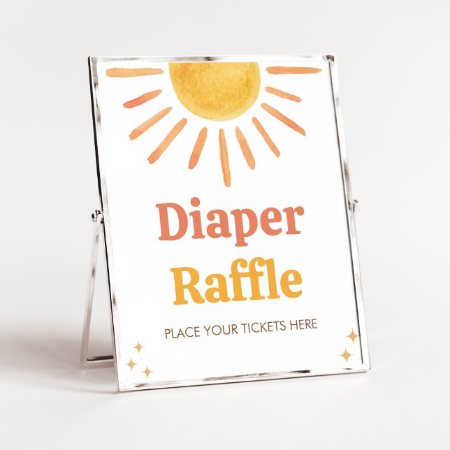 Poster Retro Boho Sunshine Fralda Raffle (Boy Boho Sunshine Baby Shower Diaper Raffle Sign)