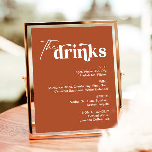 Poster Retro Boho Terracotta Sinal de Bar de Casamento