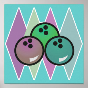 Póster retro bola de boliche design