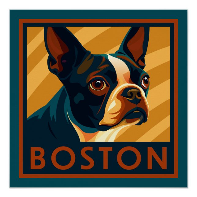 Póster Retro Boston Terrier Retrato (Frente)