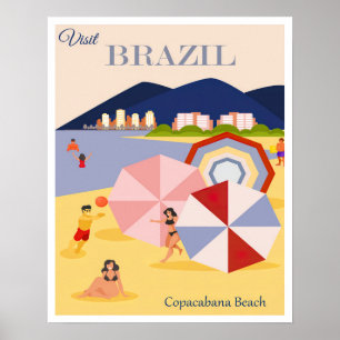 Poster Retro Brasil Copacabana Beach Viagem