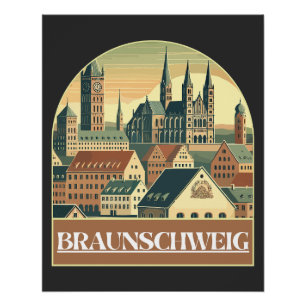 Póster Retro Braunschweig Skyline