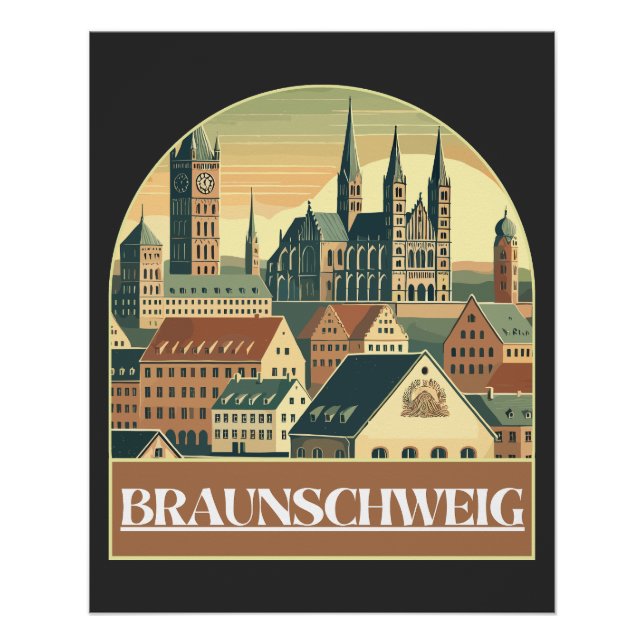 Póster Retro Braunschweig Skyline (Frente)