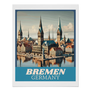 Póster Retro Bremen Skyline