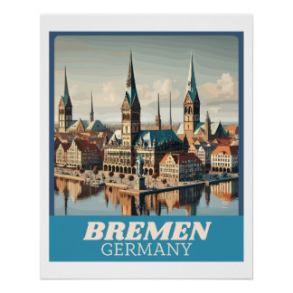 Póster Retro Bremen Skyline