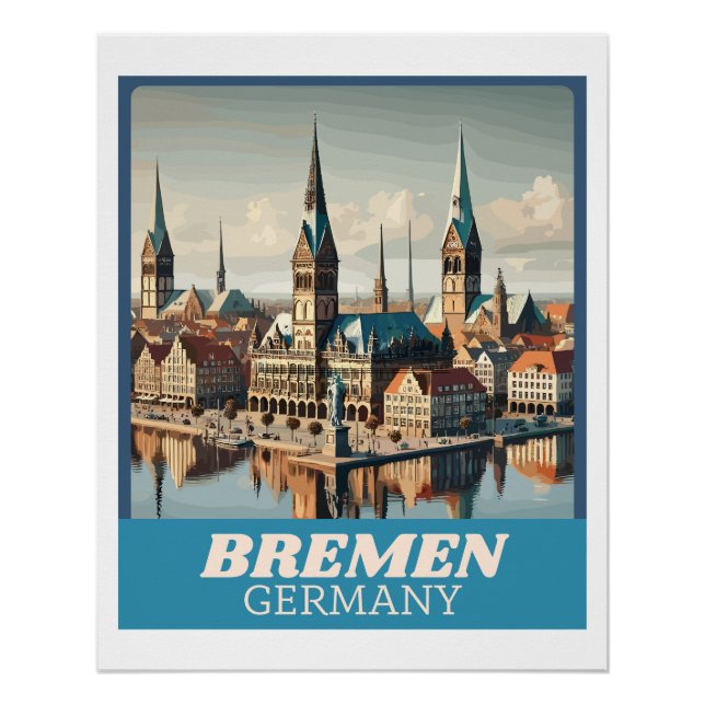 Póster Retro Bremen Skyline (Frente)