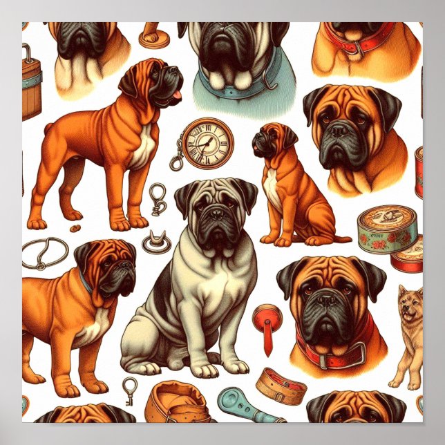 Poster Retro Bullmastiff Seamless (Frente)