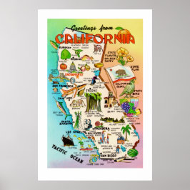 Poster Retro California Map 24x36 Print
