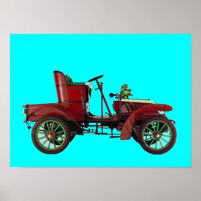 Póster RETRO CAR VERMELHO / RESTAURAÇÃO AUTOMÁTICA - Azul (Frente)