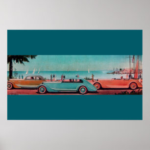 Póster RETRO CARROS, azul verde rosa vermelho