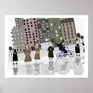 Poster retro católico da arte das freiras e das