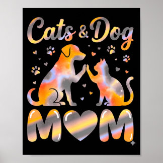 Poster Retro Cats and Dogs Mom Paw Print Pet Lover