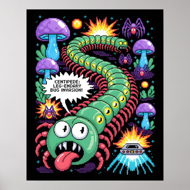 Poster Retro Centipede Arcade Pixel Art Wall Art (Frente)