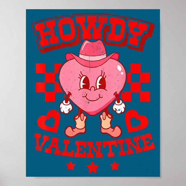Poster Retro Checkered Howdy Western Valentines Day Cowbo (Frente)