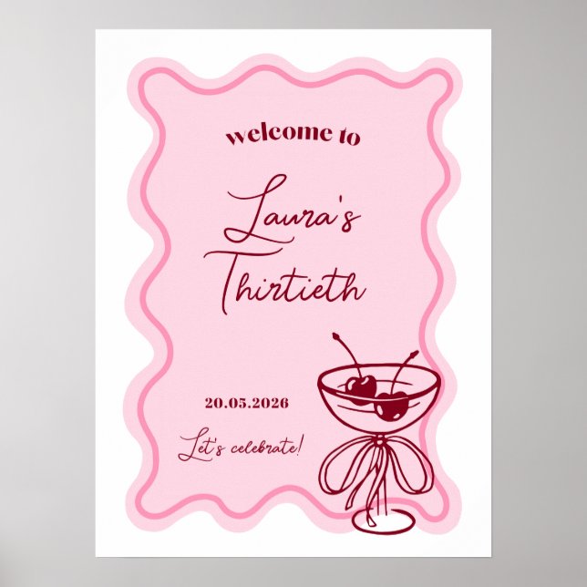 Poster Retro Cherry Cocktail Birthday Party Welcome Sign (Frente)