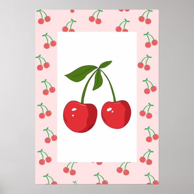 Poster Retro Cherry Fruit Pattern Aesthetic Nursery Art (Frente)