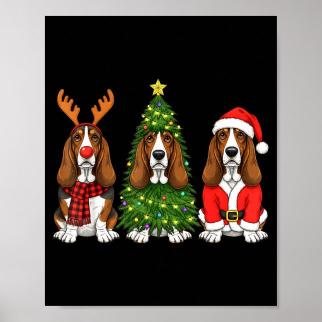 Poster Retro Christmas Bet Hound Santa Reindeer Dog Lover (Frente)