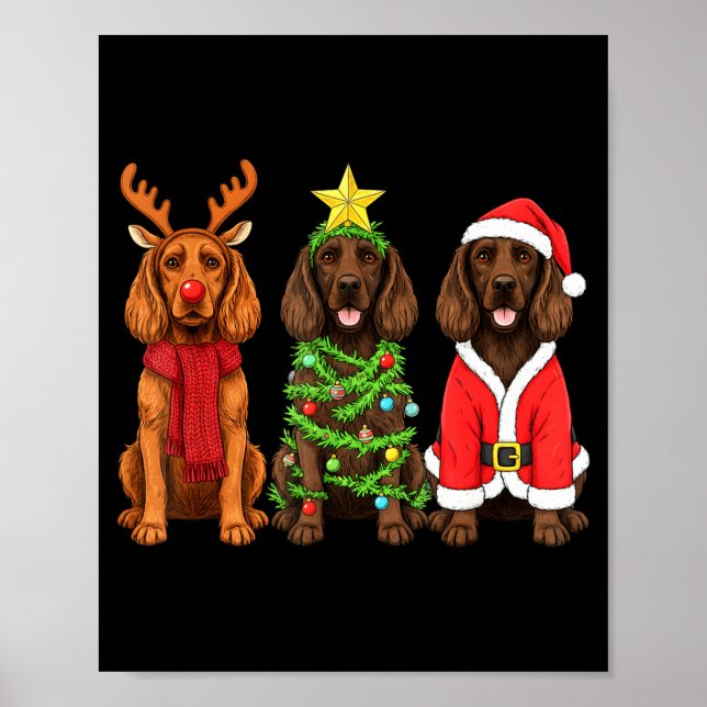 Poster Retro Christmas Boykin Spaniel Santa Reindeer Dog  (Frente)