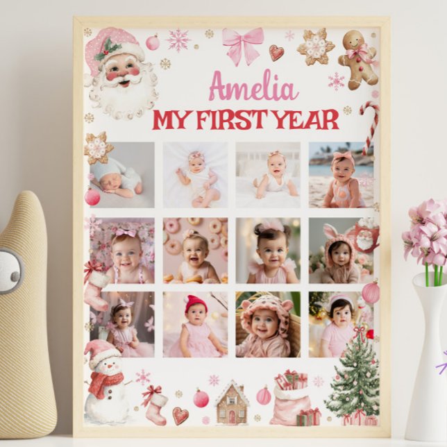 Poster Retro Christmas First Year Photo Milestone Sign (Criador carregado)