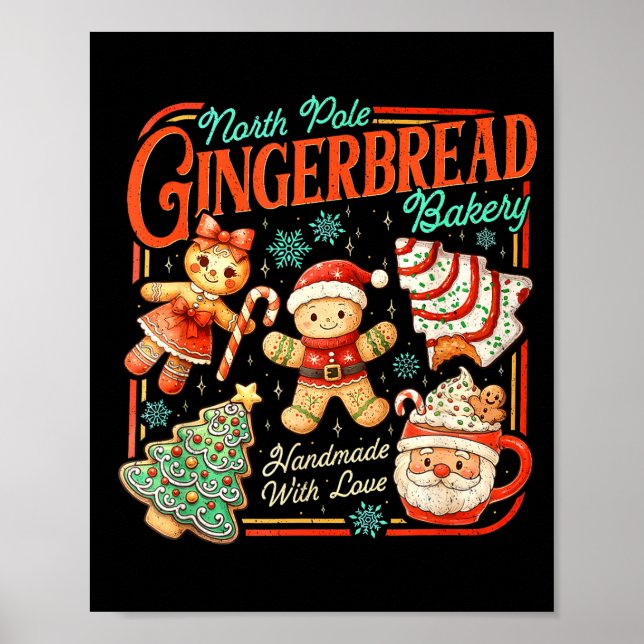 Poster Retro Christmas Gingerbread Bakery North Le Cookie (Frente)