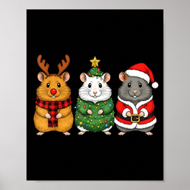Poster Retro Christmas Hamster Santa Reindeer  (Frente)
