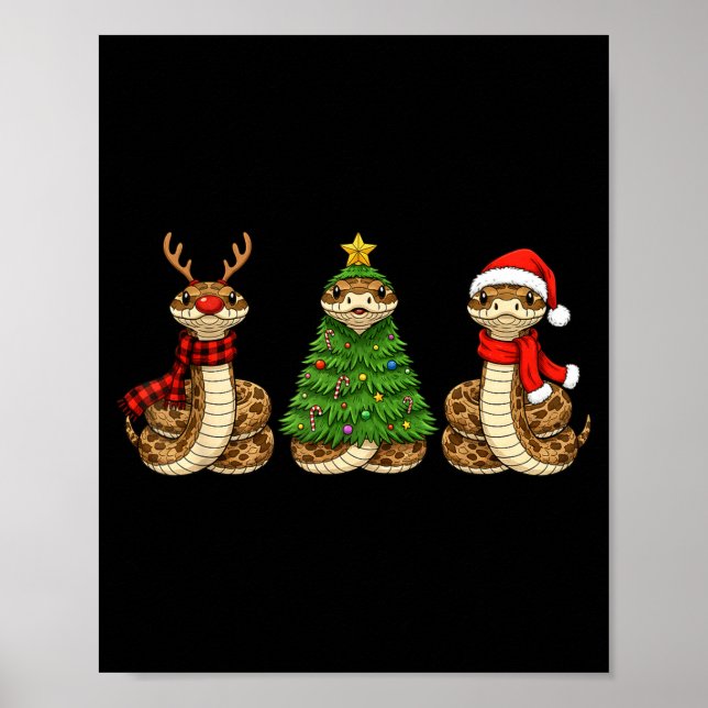Poster Retro Christmas Hognose Snake Santa Reindeer  (Frente)