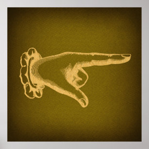 Poster Retro Clássico Ponteiro Apontando Arte de Mão