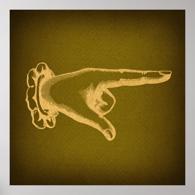 Poster Retro Clássico Ponteiro Apontando Arte de Mão (Frente)