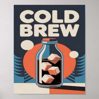 Poster Retro Cold Brew Coffee Mid Century Modern Kitchen