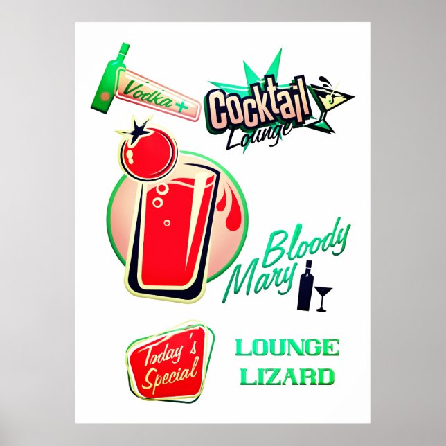 Poster Retro coquetel lounge lagostim sangrento bar (Frente)