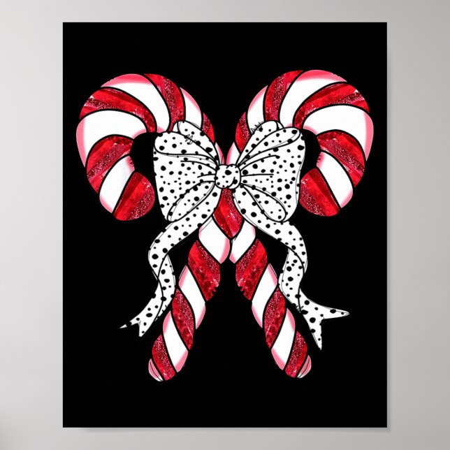 Poster Retro Coquette Bow Candy Cane Christmas Season Wom (Frente)