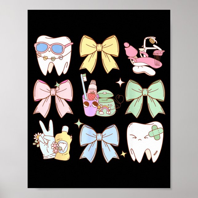 Poster Retro Coquette Bow Dental Hygienist Teeth Dentist  (Frente)