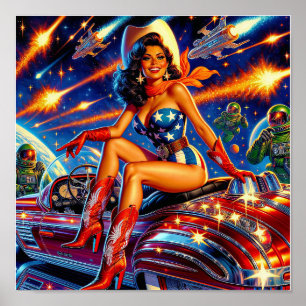 Poster Retro Cowgirl Pin-Up