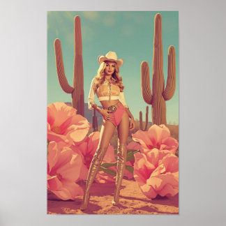 Poster Retro Cowgirl Pin-Up – 1970s Western Desert