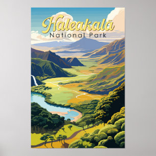 Poster Retro da Ilustração do Parque Nacional de Haleakal