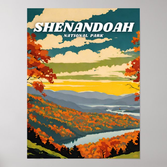 Poster Retro da ilustração do Parque Nacional Shenandoah (Frente)
