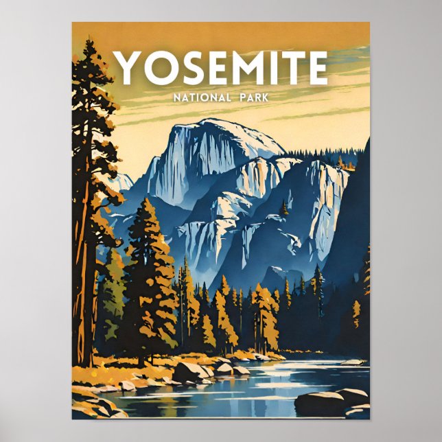 Poster Retro da ilustração do Parque Nacional Yosemite (Frente)
