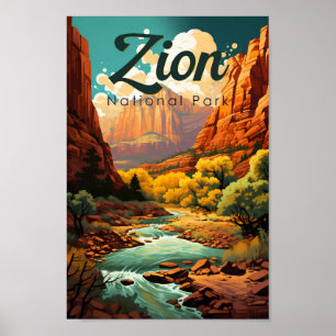 Poster Retro da Ilustração do Parque Nacional Zion