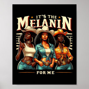 Poster Retrô da Mulher Negra É a Melanina para mim Preto 