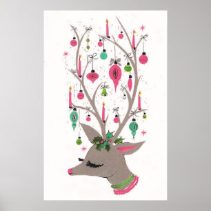 Poster retro da rena do Natal do vintage