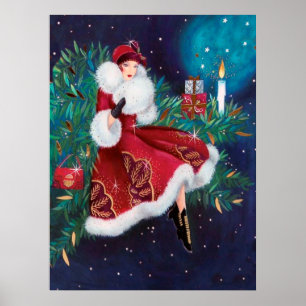 Poster retro da senhora do art deco do natal